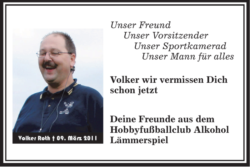  Traueranzeige für Volker Roth vom 17.03.2011 aus OFFENBACH-POST/HANAU-POST