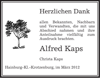 Traueranzeige von Alfred Kaps von OFFENBACH-POST/HANAU-POST