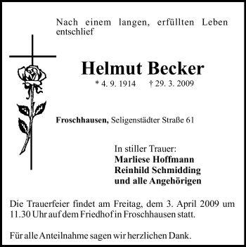 Traueranzeige von Helmut Becker von OFFENBACH-POST/HANAU-POST