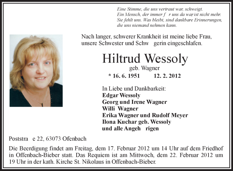  Traueranzeige für Hiltrud Wessoly vom 15.02.2012 aus OFFENBACH-POST/HANAU-POST