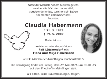 Traueranzeige von Claudia Habermann von OFFENBACH-POST/HANAU-POST