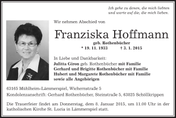 Traueranzeige von Franziska Hoffmann von Offenbach