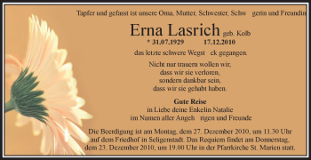 Traueranzeige von Erna Lasrich von OFFENBACH-POST/HANAU-POST