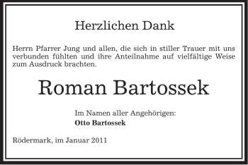 Traueranzeige von Roman Bartossek von OFFENBACH-POST/HANAU-POST