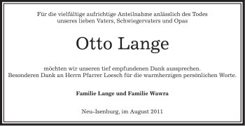 Traueranzeige von Otto Lange von OFFENBACH-POST/HANAU-POST