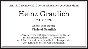 Traueranzeige von Heinz Graulich von OFFENBACH-POST/HANAU-POST
