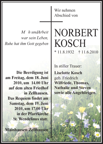 Traueranzeige von Norbert Kosch von OFFENBACH-POST/HANAU-POST