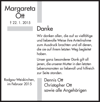 Traueranzeige von Margareta Ott von Offenbach