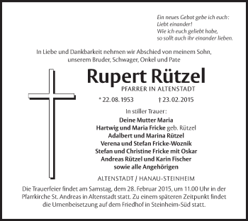 Traueranzeige von Rupert Rützel von Offenbach