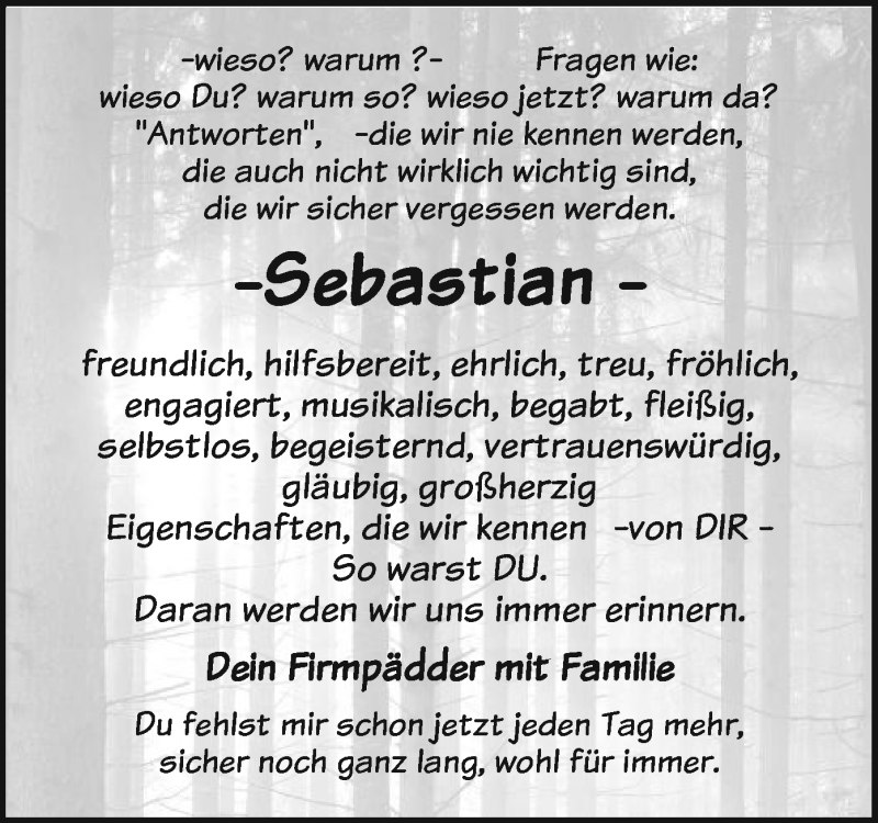  Traueranzeige für Sebastian Spahn vom 16.01.2015 aus Offenbach