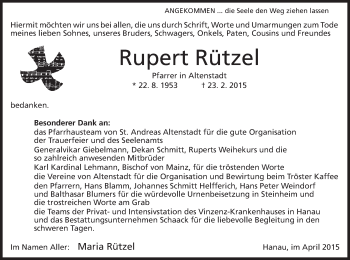 Traueranzeige von Rupert Rützel von Offenbach