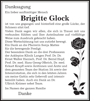 Traueranzeige von Brigitte Glock von Offenbach