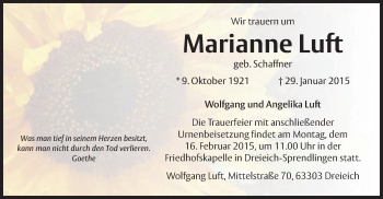 Traueranzeige von Marianne Luft von Offenbach