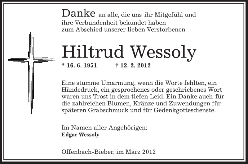  Traueranzeige für Hiltrud Wessoly vom 17.03.2012 aus OFFENBACH-POST/HANAU-POST