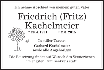 Traueranzeige von Friedrich Kachelmeier von Offenbach