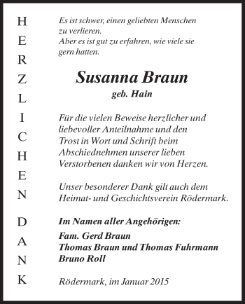 Traueranzeige von Susanna Braun von Offenbach