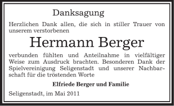 Traueranzeige von Hermann Berger von OFFENBACH-POST/HANAU-POST