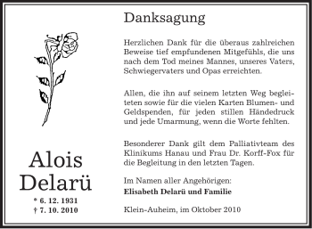 Traueranzeige von Alois Delarü von OFFENBACH-POST/HANAU-POST