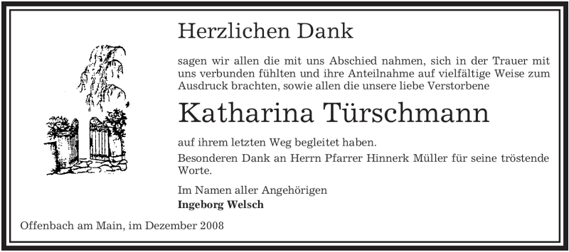  Traueranzeige für Katharina Türschmann vom 27.12.2008 aus OFFENBACH-POST/HANAU-POST