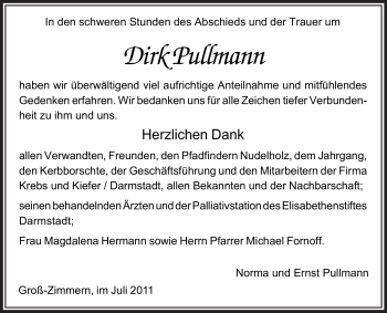 Traueranzeige von Dirk Pullmann von OFFENBACH-POST/HANAU-POST