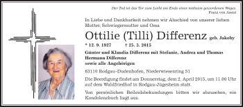 Traueranzeige von Ottilie  Differenz von Offenbach