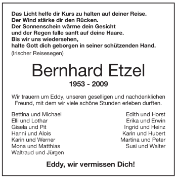 Traueranzeige von Bernhard Etzel von OFFENBACH-POST/HANAU-POST