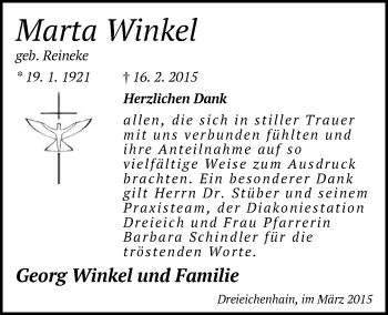 Traueranzeige von Marta Winkel von Offenbach