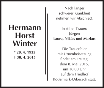 Traueranzeige von Hermann Horst Winter von Offenbach