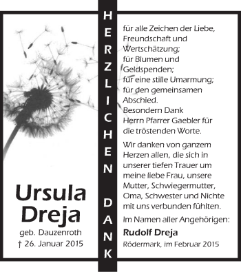 Traueranzeige von Ursula Dreja von Offenbach