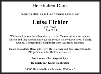 Traueranzeige von Luise Eichler von OFFENBACH-POST/HANAU-POST