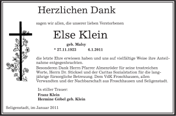 Traueranzeige von Else Klein von OFFENBACH-POST/HANAU-POST