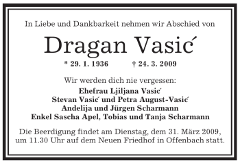 Traueranzeige von Dragan Vasic von OFFENBACH-POST/HANAU-POST