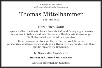 Traueranzeige von Thomas Mittelhammer von Offenbach