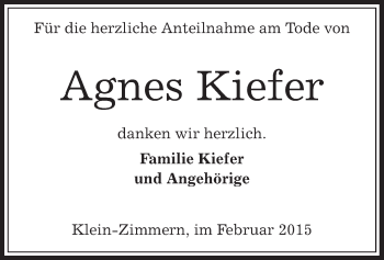 Traueranzeige von Agnes Kiefer von Offenbach