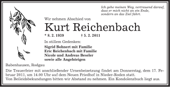 Traueranzeige von Kurt Reichenbach von OFFENBACH-POST/HANAU-POST