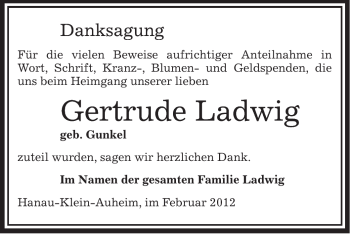 Traueranzeige von Gertrude Ladwig von OFFENBACH-POST/HANAU-POST