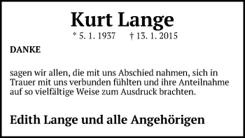 Traueranzeige von Kurt Lange von Offenbach