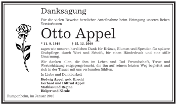 Traueranzeige von Otto Appel von OFFENBACH-POST/HANAU-POST