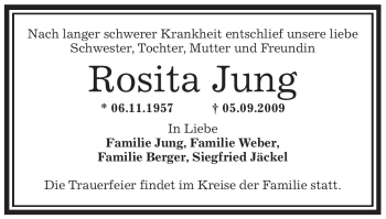 Traueranzeige von Rosita Jung von OFFENBACH-POST/HANAU-POST