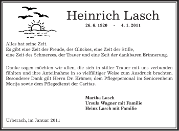 Traueranzeige von Heinrich Lasch von OFFENBACH-POST/HANAU-POST