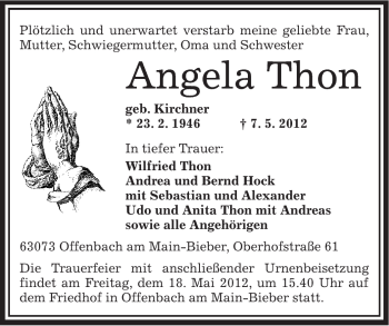 Traueranzeige von Angela Thon von OFFENBACH-POST/HANAU-POST