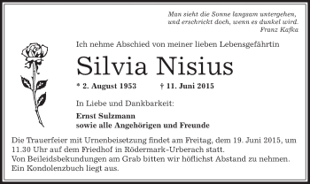 Traueranzeige von Silvia Nisius von Offenbach