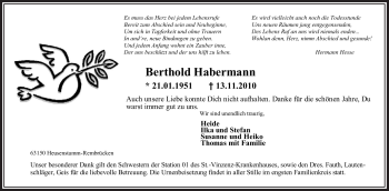 Traueranzeige von Berthold Habermann von OFFENBACH-POST/HANAU-POST