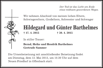 Traueranzeige von Hildegard und Günter Barthelmes von Offenbach