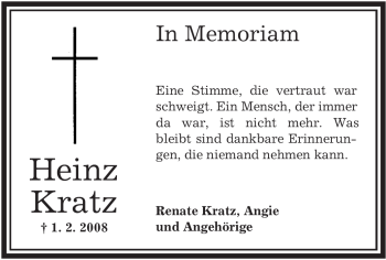 Traueranzeige von Heinz Kratz von OFFENBACH-POST/HANAU-POST