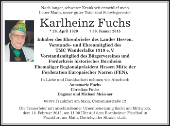 Traueranzeige von Karlheinz Fuchs von Offenbach