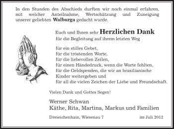 Traueranzeige von Walburga Unbekannt von OFFENBACH-POST/HANAU-POST