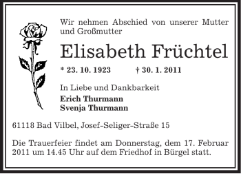 Traueranzeige von Elisabeth Früchtel von OFFENBACH-POST/HANAU-POST