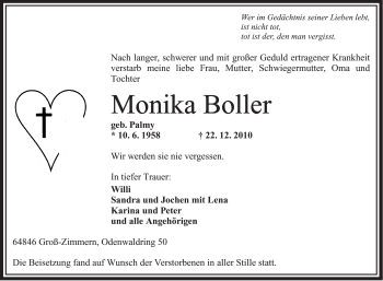 Traueranzeige von Monika Boller von OFFENBACH-POST/HANAU-POST