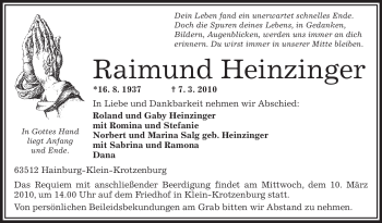 Traueranzeige von Raimund Heinzinger von OFFENBACH-POST/HANAU-POST